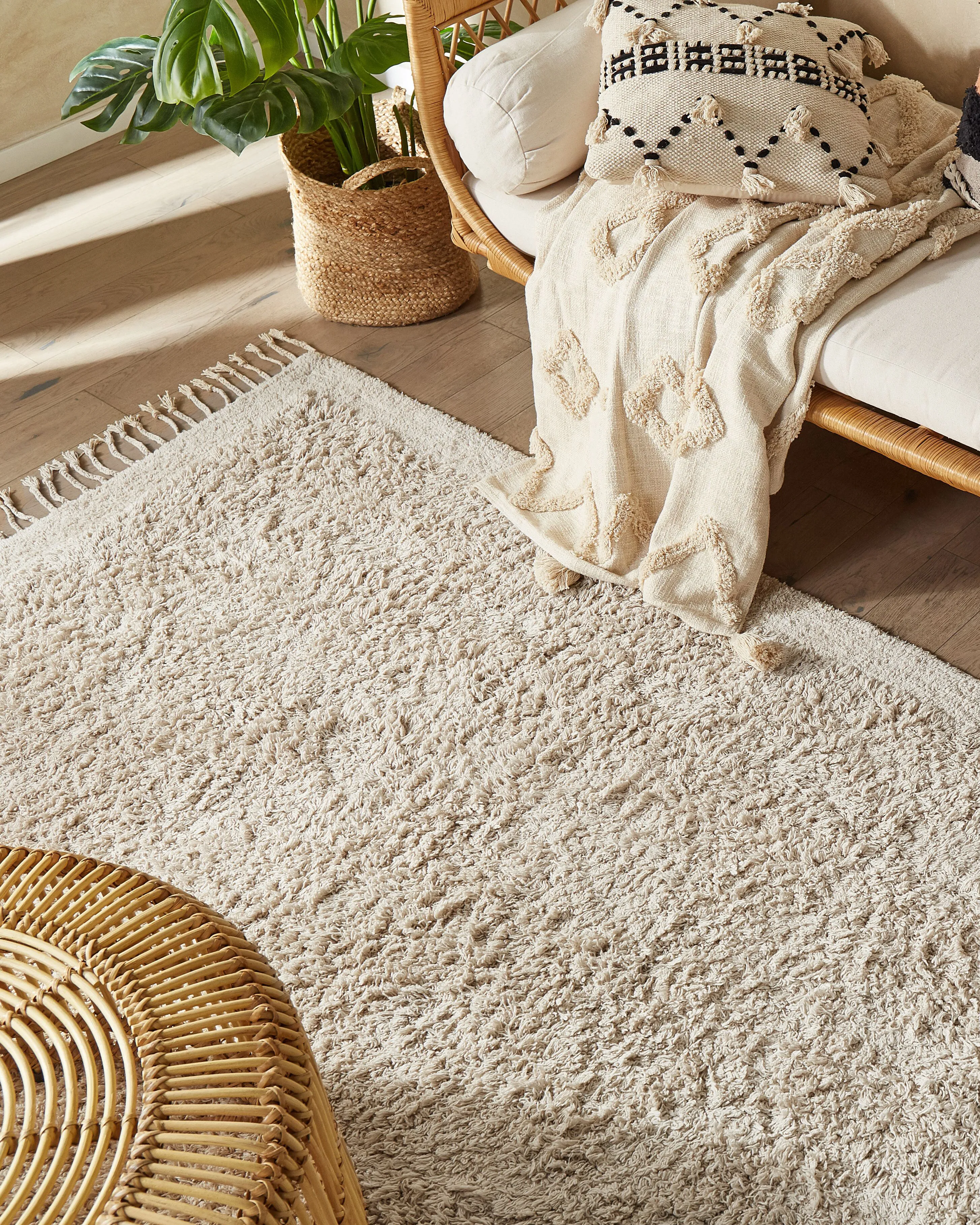 Vloerkleed BITLIS Lichtbeige 140 x 200 cm Katoen