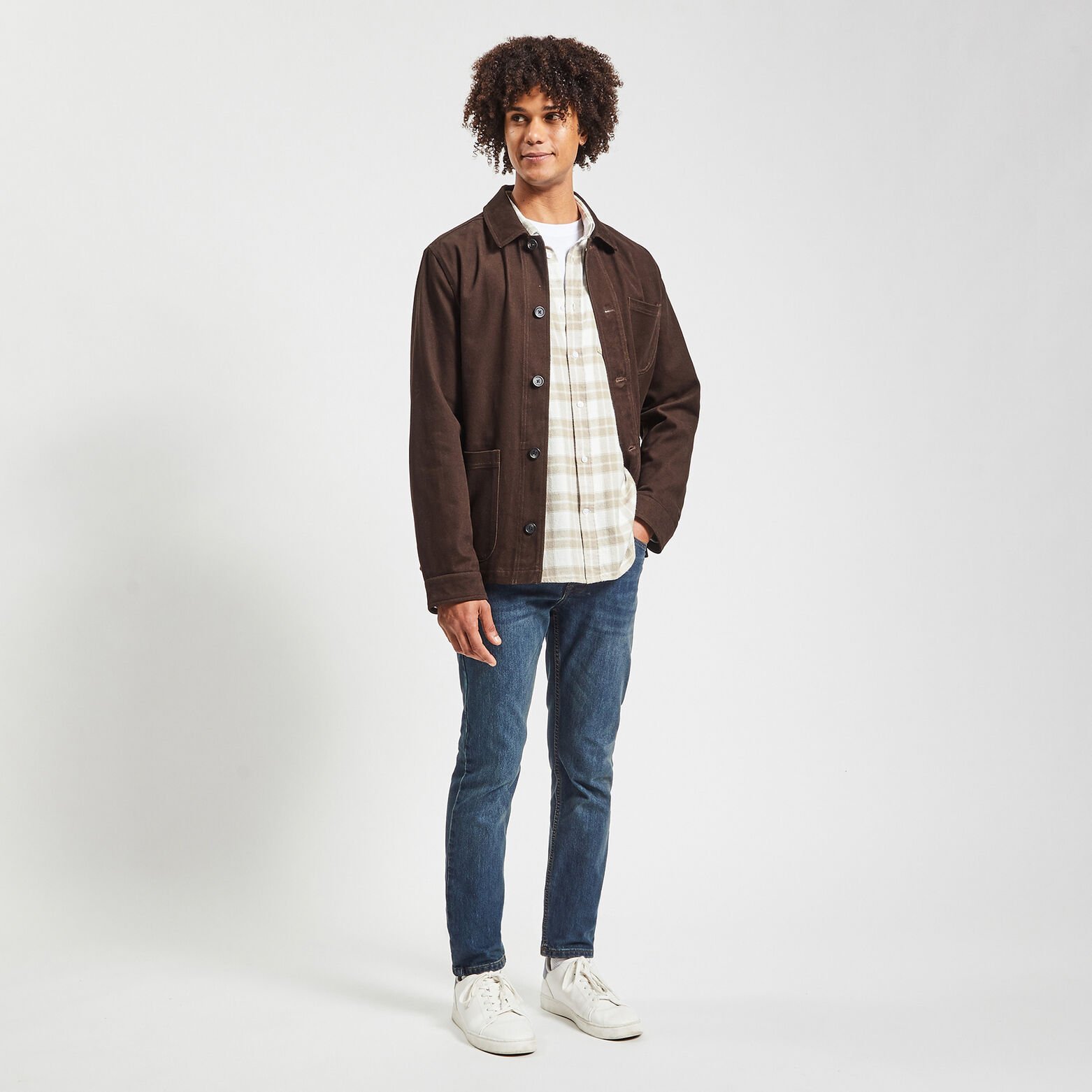 Chemise regular carreaux coton recyclé flanelle Ecru