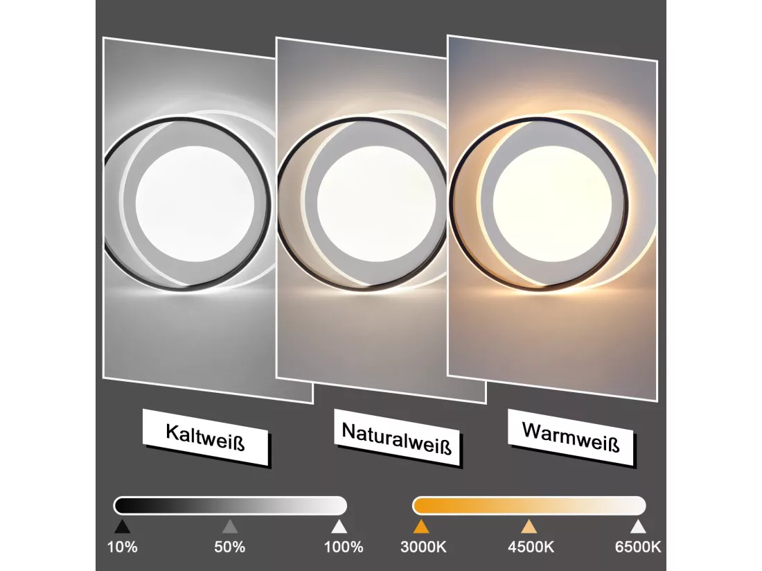 NETTLIFE Plafonnier LED Noir Blanc Rond 66W Moderne 48,5 cm Dimmable avec Télécommande Lampe de Salon pour Chambre Cuisine Couloir