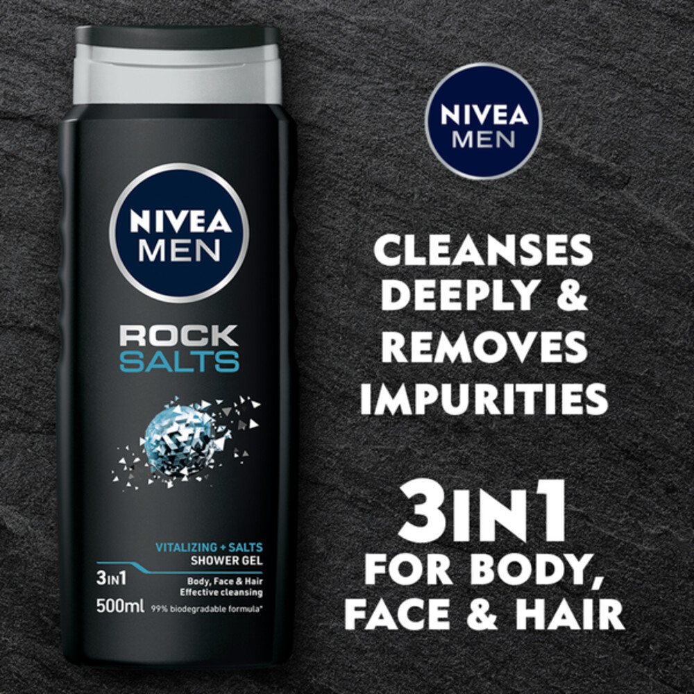 6x Nivea Men Rock Salts Douchegel500 ml