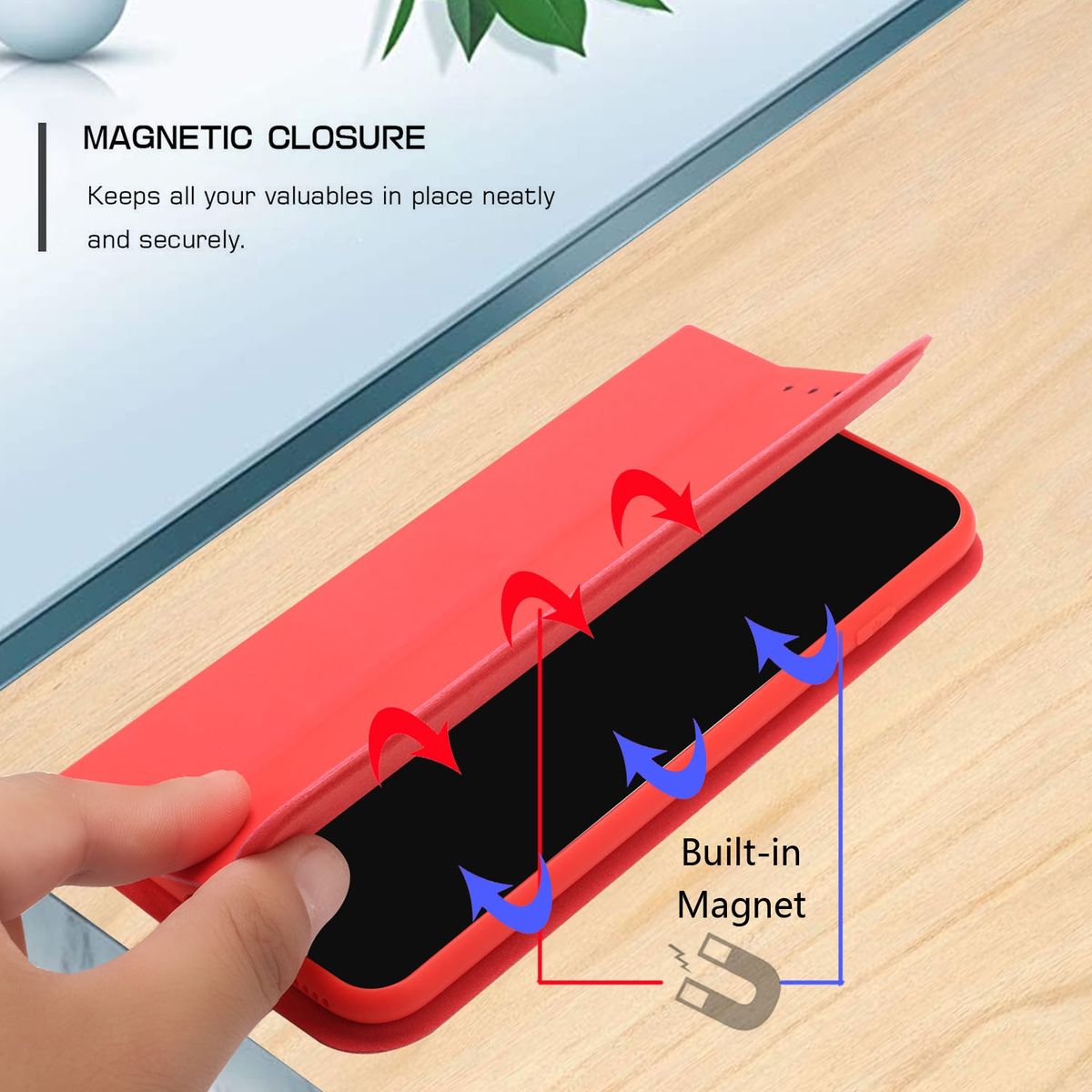 Hülle Handy Schutz für Apple iPhone 13 Pro Max Case Flip Cover Tasche Etuis Rot