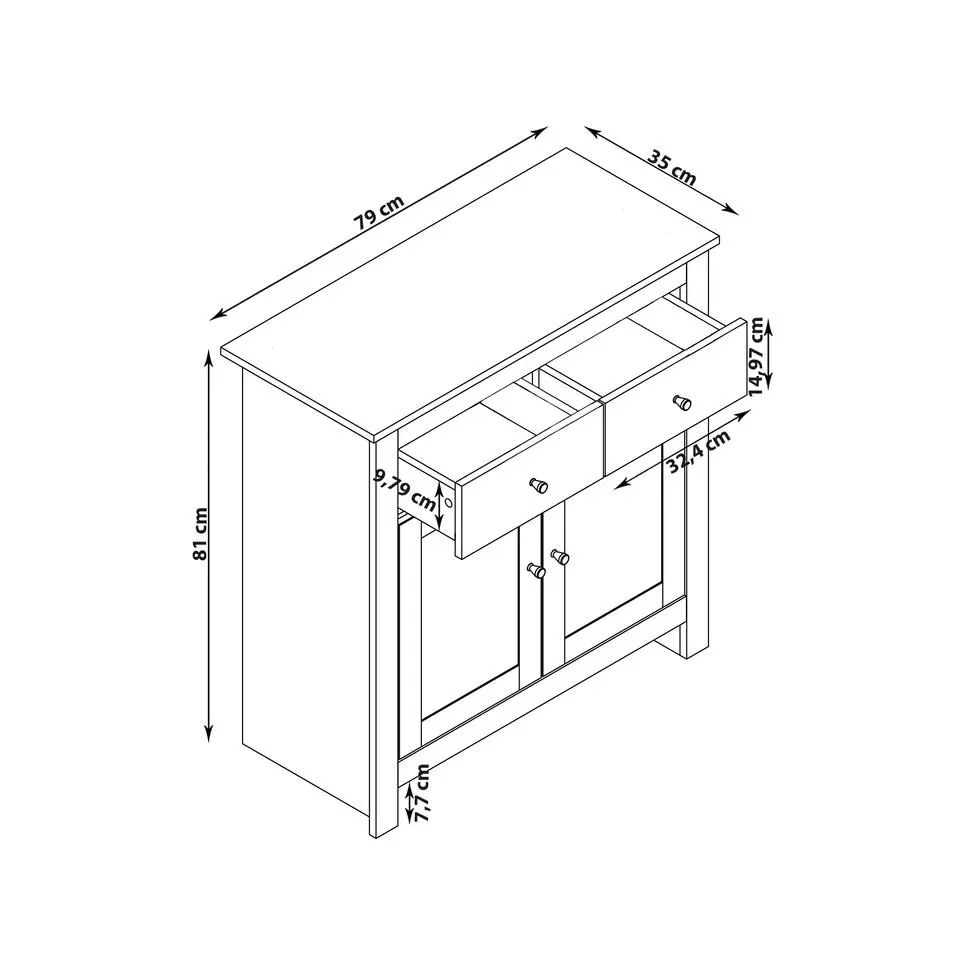 Emerald - Dressoir 2 deuren, 2 laden eiken en grijze spaanplaat