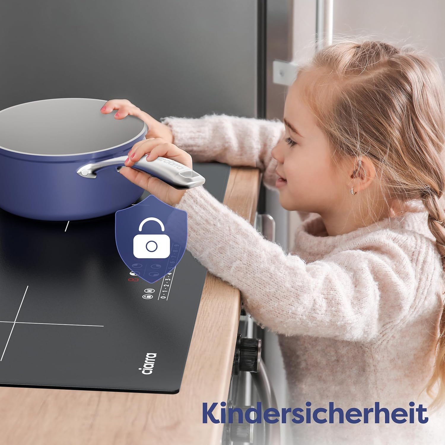 CIARRA CBBIH4B 4 Zonen Einbau Induktionskochfeld 60 cm mit Power Booster Touch-Bedienung Kochfeld Induktion 9 Leistungsstufen Timer Kindersicherung Restwärmeanzeige Pause- und reStart-Funktion 7200W