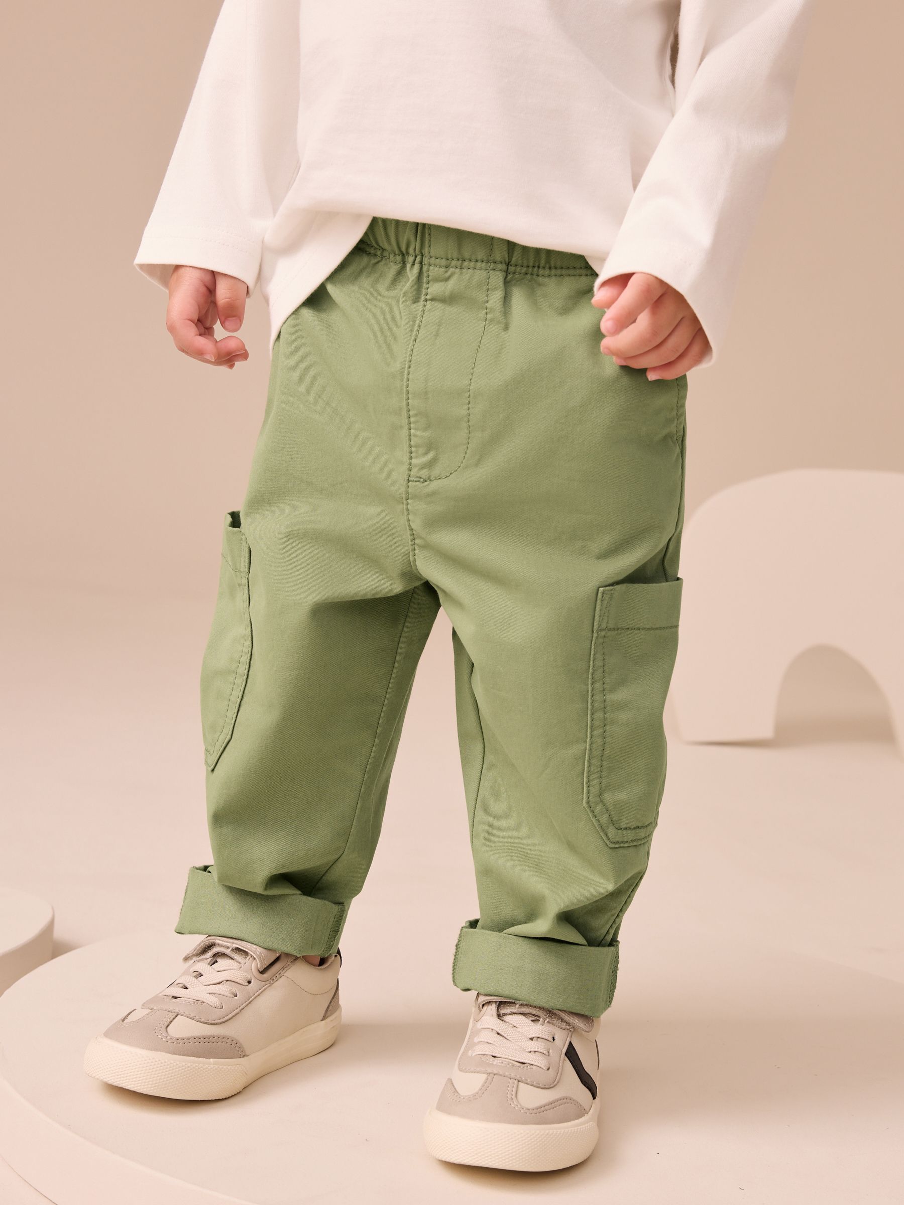 Grijs-groen - Broek met elastische taille en zijzakken (3mnd -7jr)