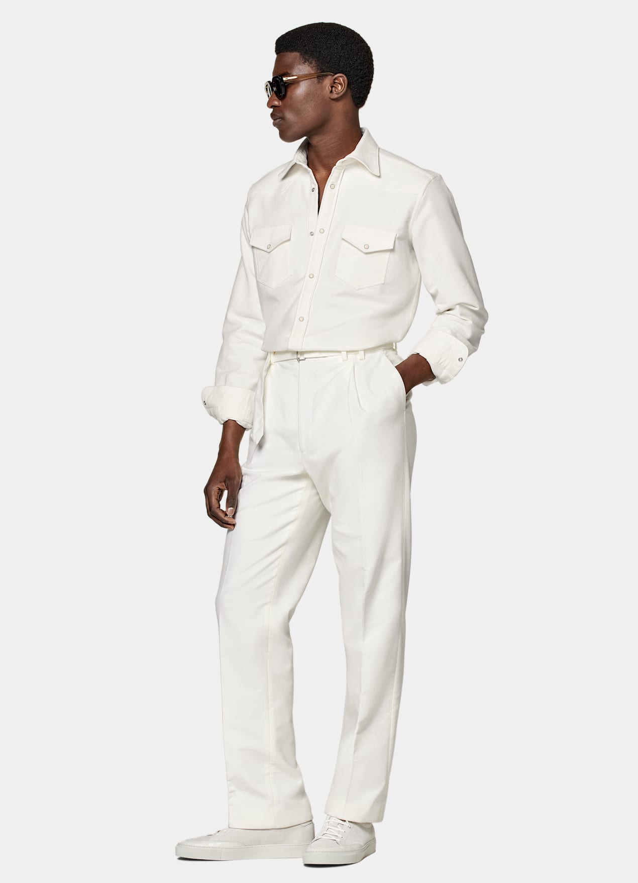 Pantalon Wide Leg Tapered blanc cassé