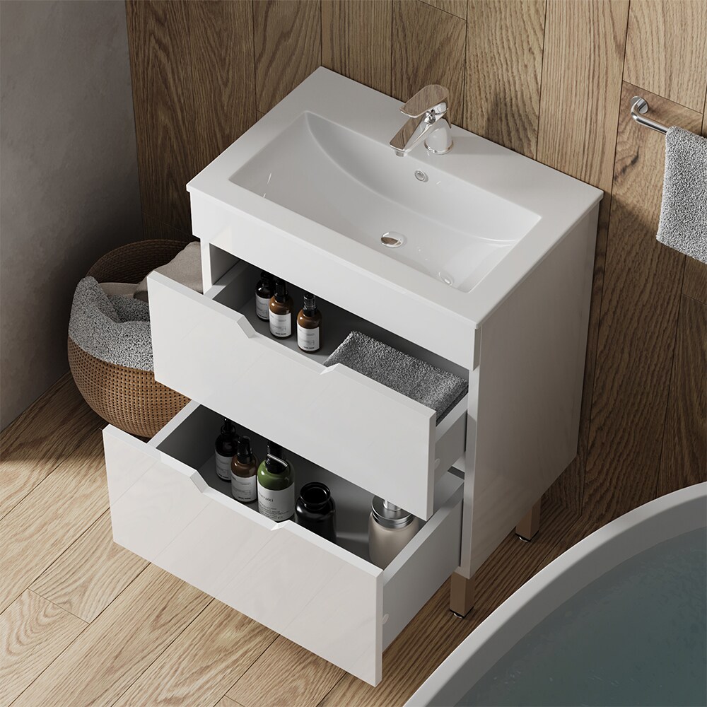 Vicco Waschbecken mit Unterschrank Clayton 60 cm breit, Waschtisch Hochglanz Weiß