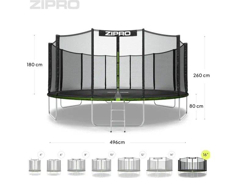 Zipro Trampolin med eksternt net 16FT 496cm   skopose