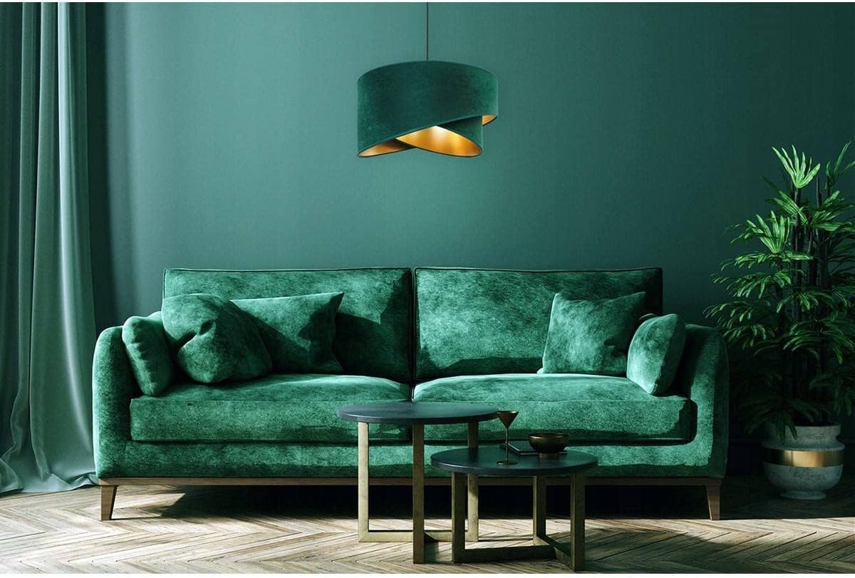 Light-Home Milan Elegant Hängelampe - Modern Deckenlampe für Wohnzimmer Schlafzimmer und Esszimmer - Designer Pendelleuchte aus Metall mit Lampenschirm aus Velours - Grün