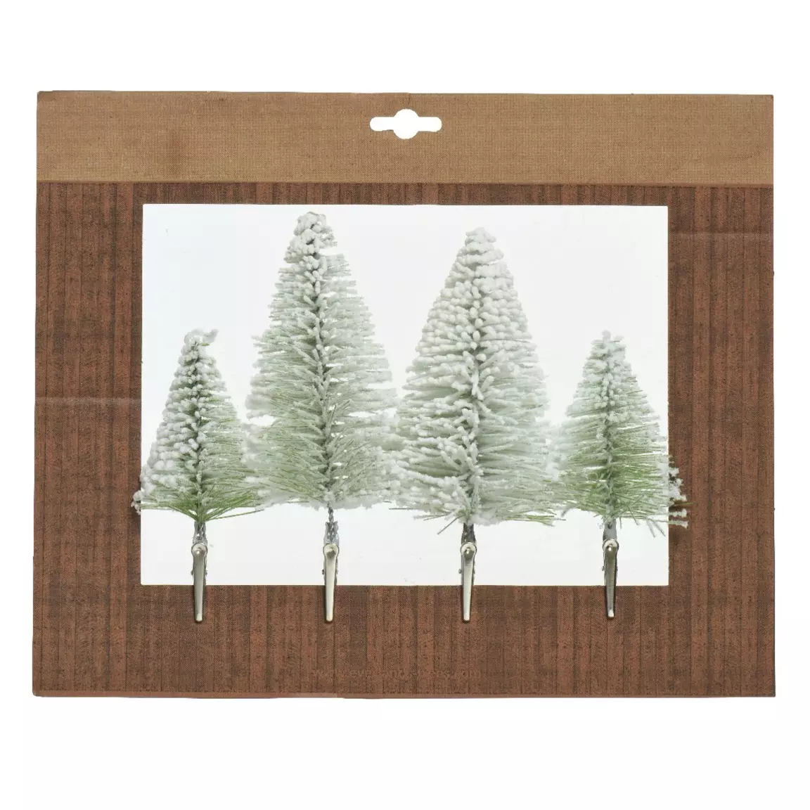 Lot de 4 sapins de Noël à suspendre sur clip (H14 cm) Vert enneigé