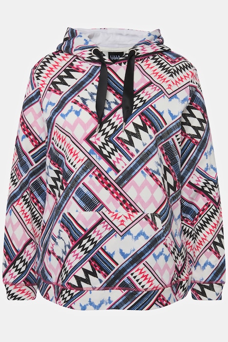 Hoodie, grafisches Muster, Satinband, Langarm