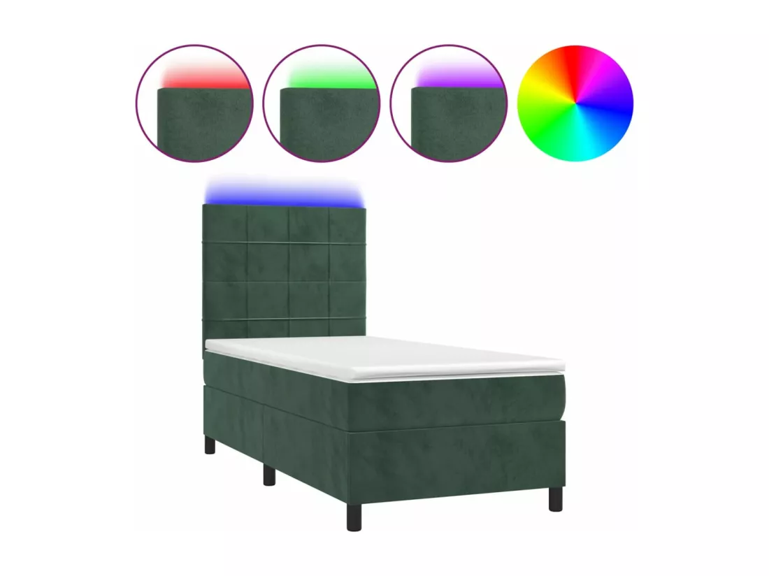Sommier tapissier et matelas et LED Vert foncé 90x190cm Velours