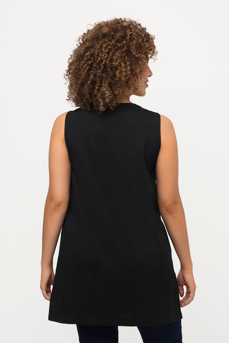 Longtop, Zierbänder, A-Linie, Rundhals, ärmellos