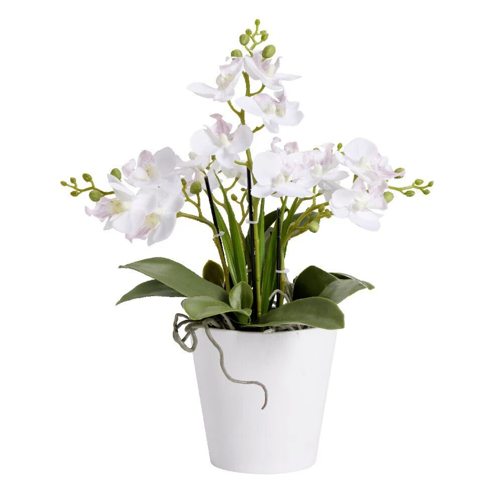 Fleurs artificielles en pot orchidée blanche 5 branches H32cm