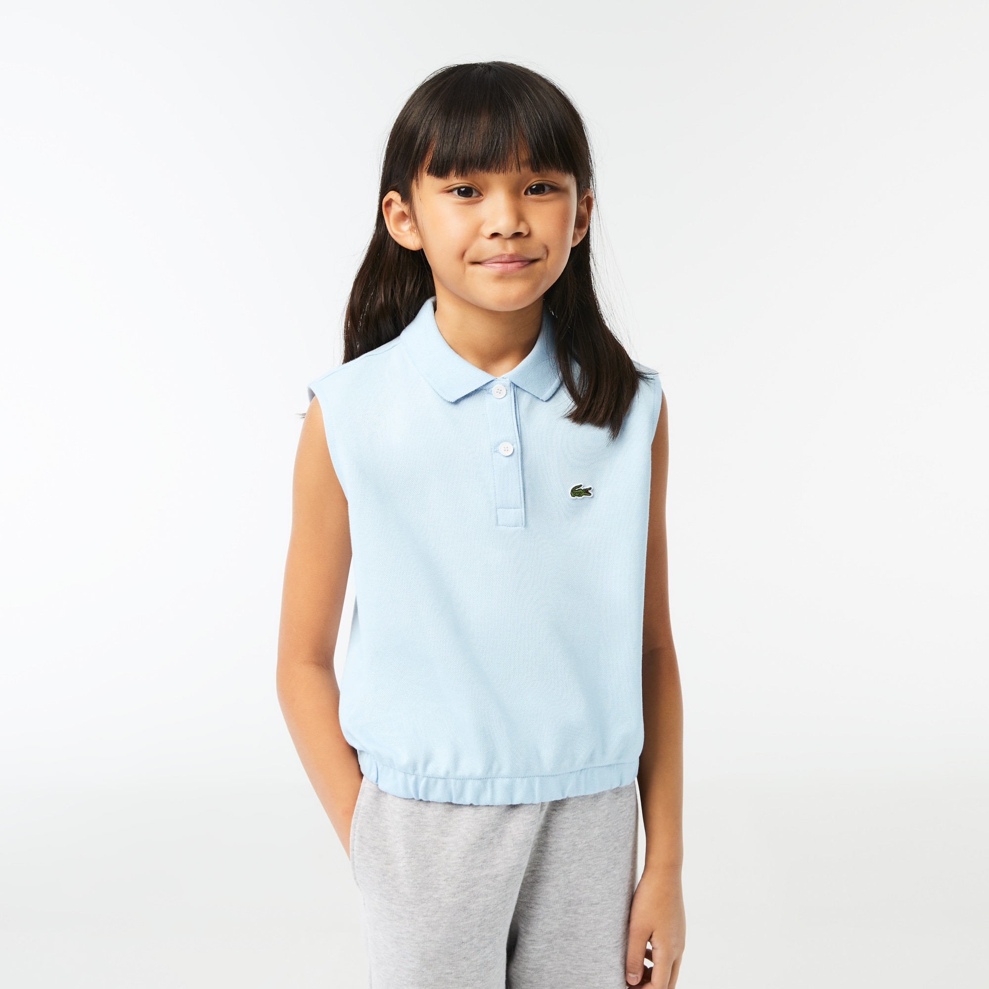 Polo sans manche fille Lacoste en mini piqué de coton Polos - Bleu - Lacoste - Fille