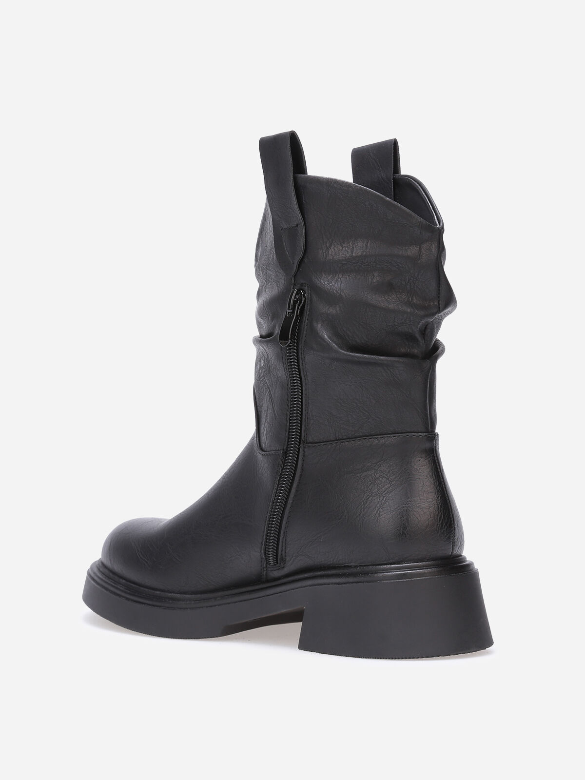 Bottines plissées à semelle épaisse- Noir