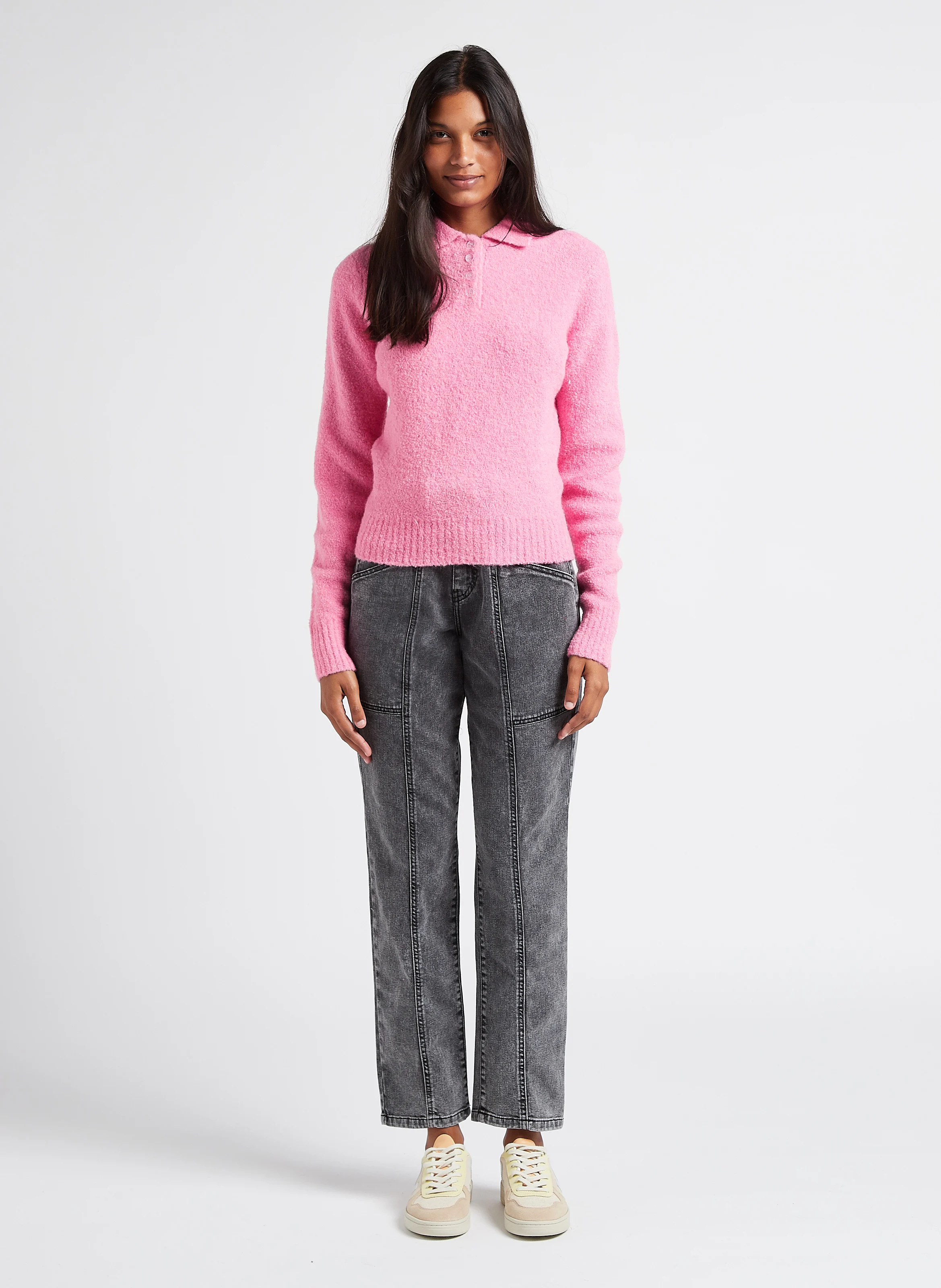 Jessi - Pull col polo en Alpaga mélangé| Rose