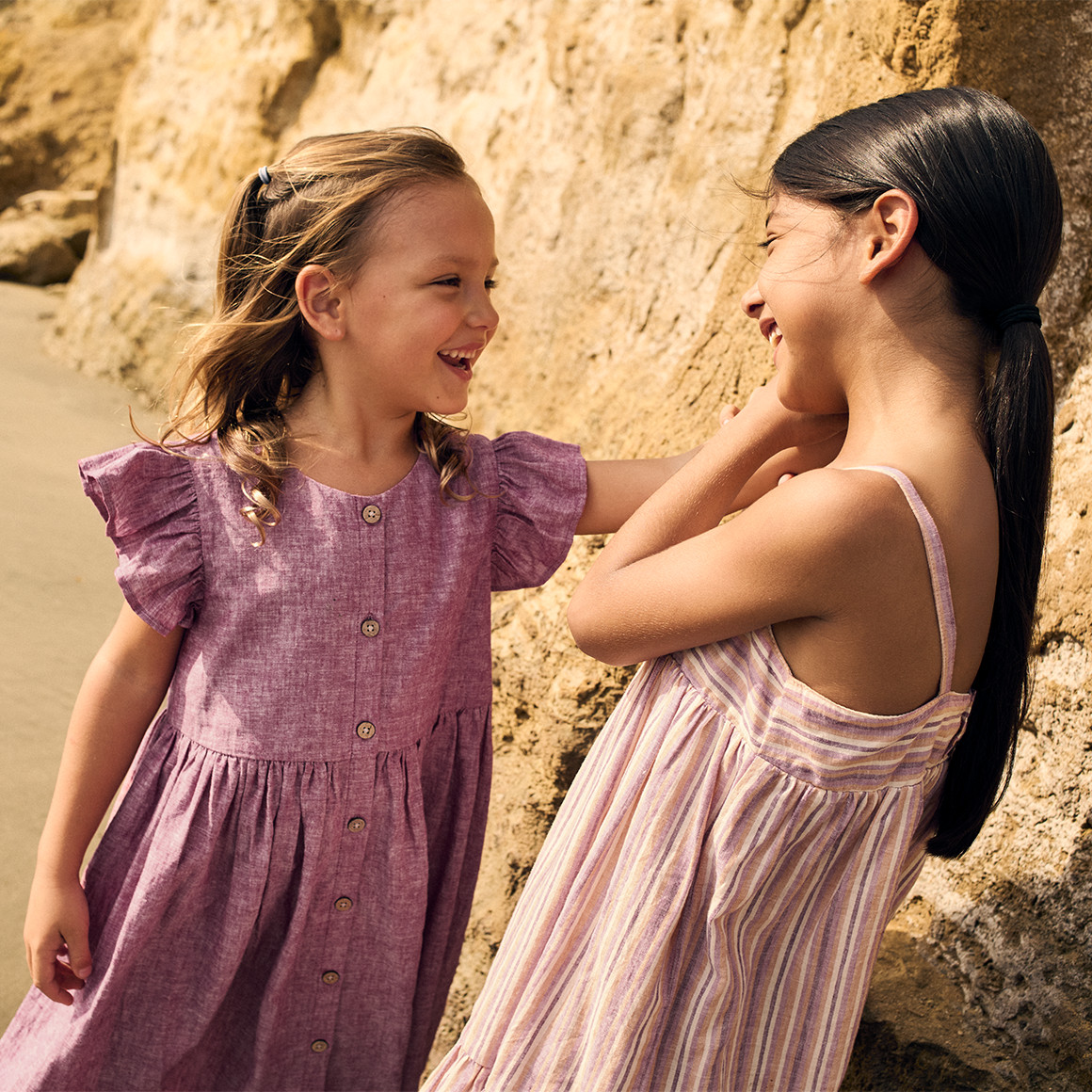 Topolino Pure Collection Mädchen Kleid aus Leinen-Mix dunkelrosa