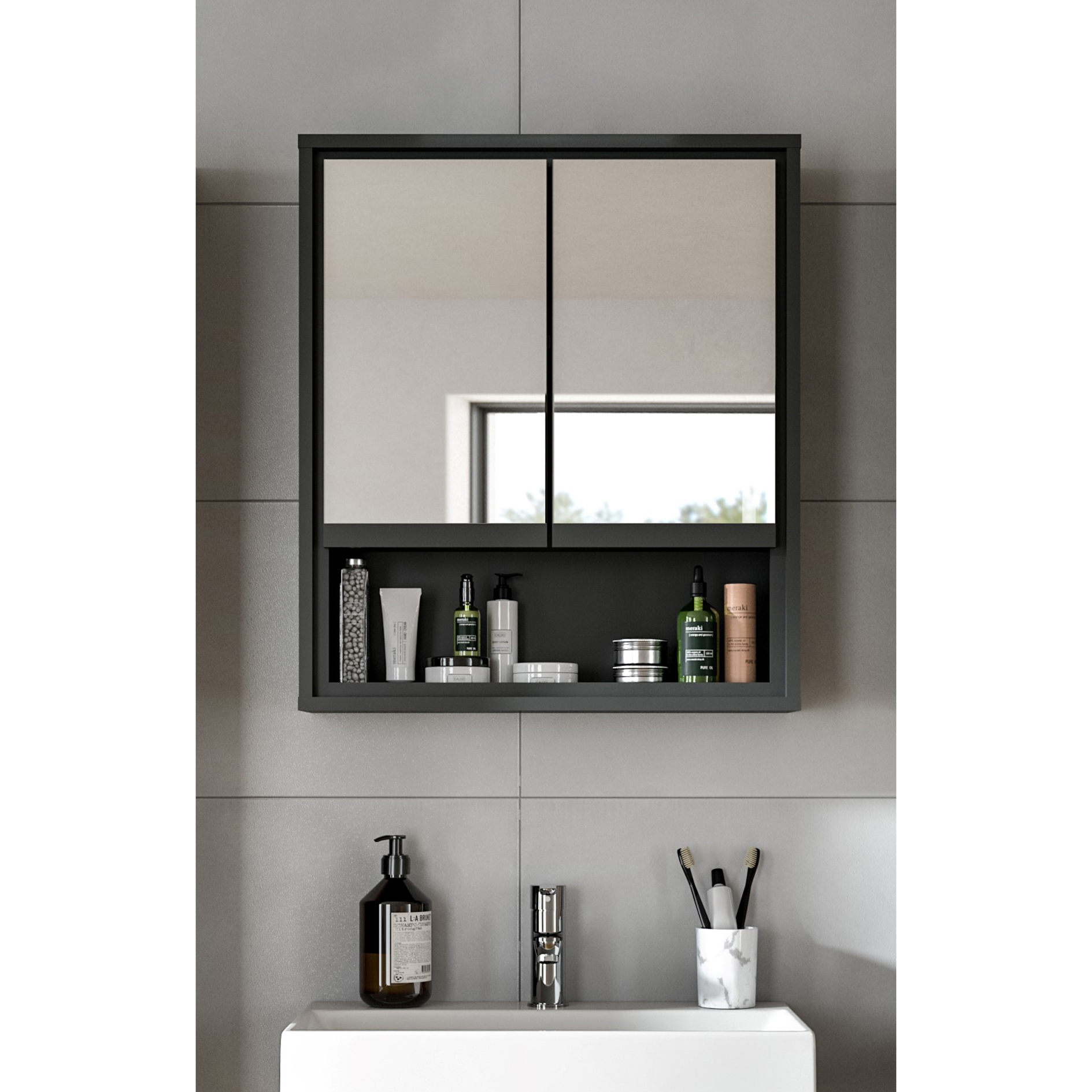 Spiegelschrank JARU - anthrazit - 60 cm breit
