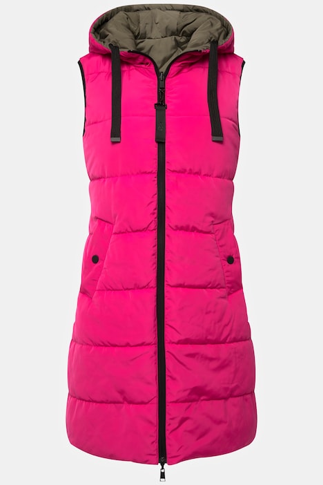 Wende-Weste, lange Form, Stepp, Kapuze, 2-Wege-Zipper