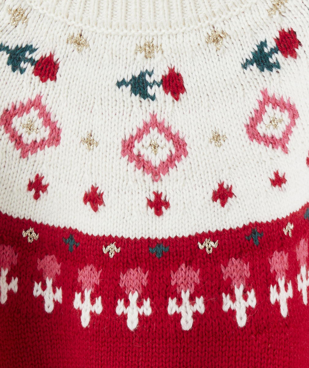 PULL DE NOËL EN TRICOT BÉBÉ FILLE ROUGE ET ÉCRU
