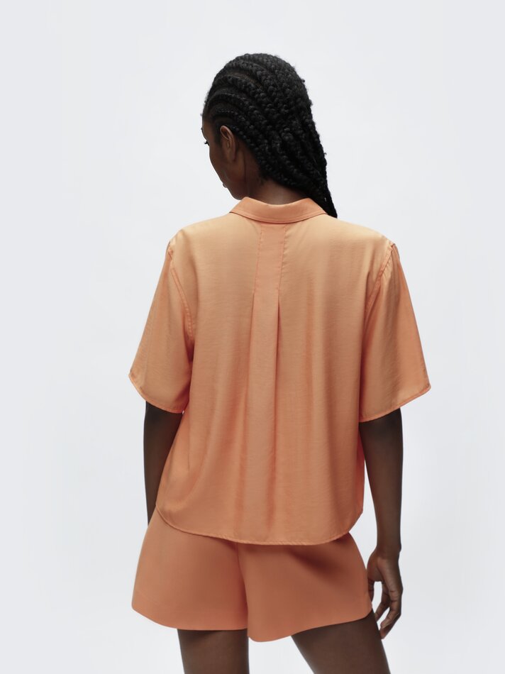 Camisa fluida de manga curta - Tamanho Médio Laranja