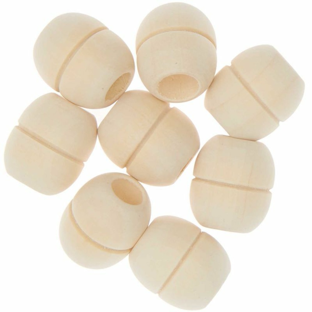 8 perles rondes fantaisie - bois nature - 22 mm