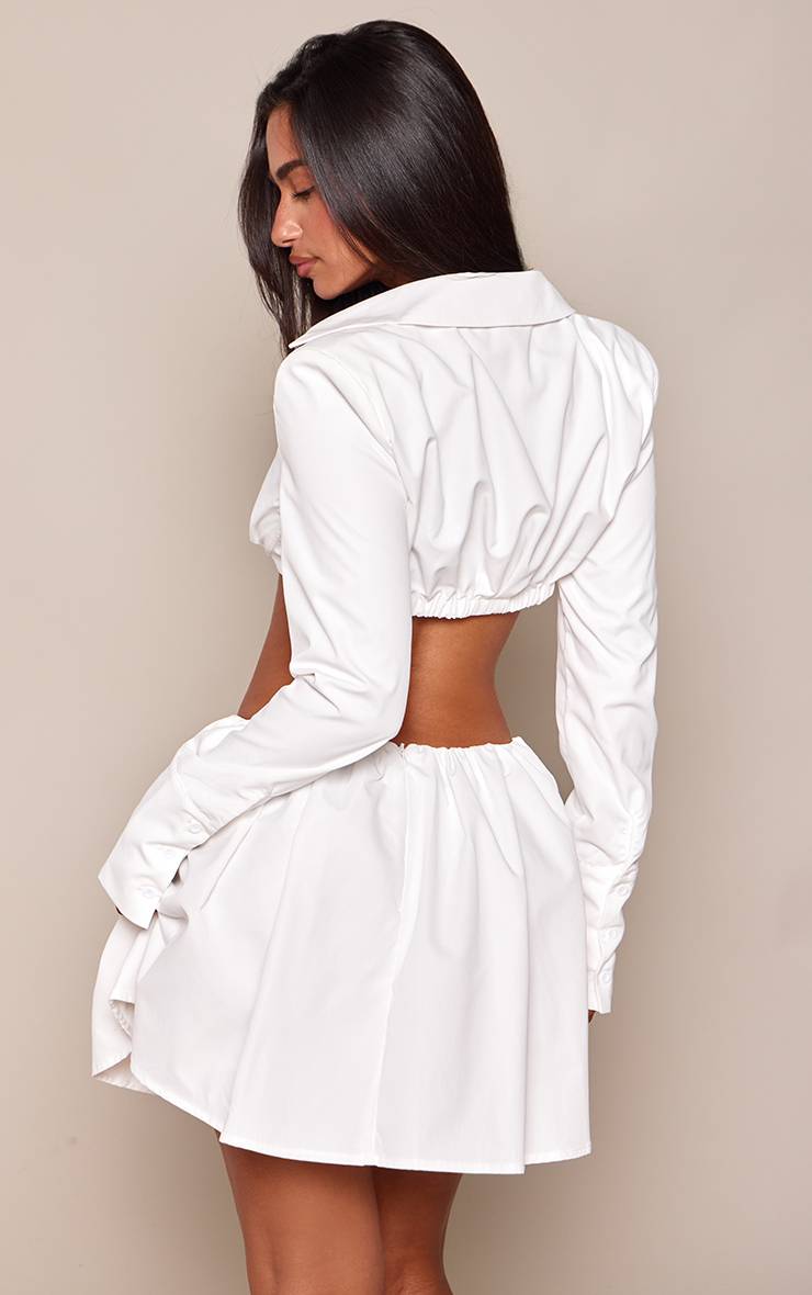 Crème Ensemble Coordonné Petite Chemise Courte À Manches Longues Froncée Sous La Poitrine
