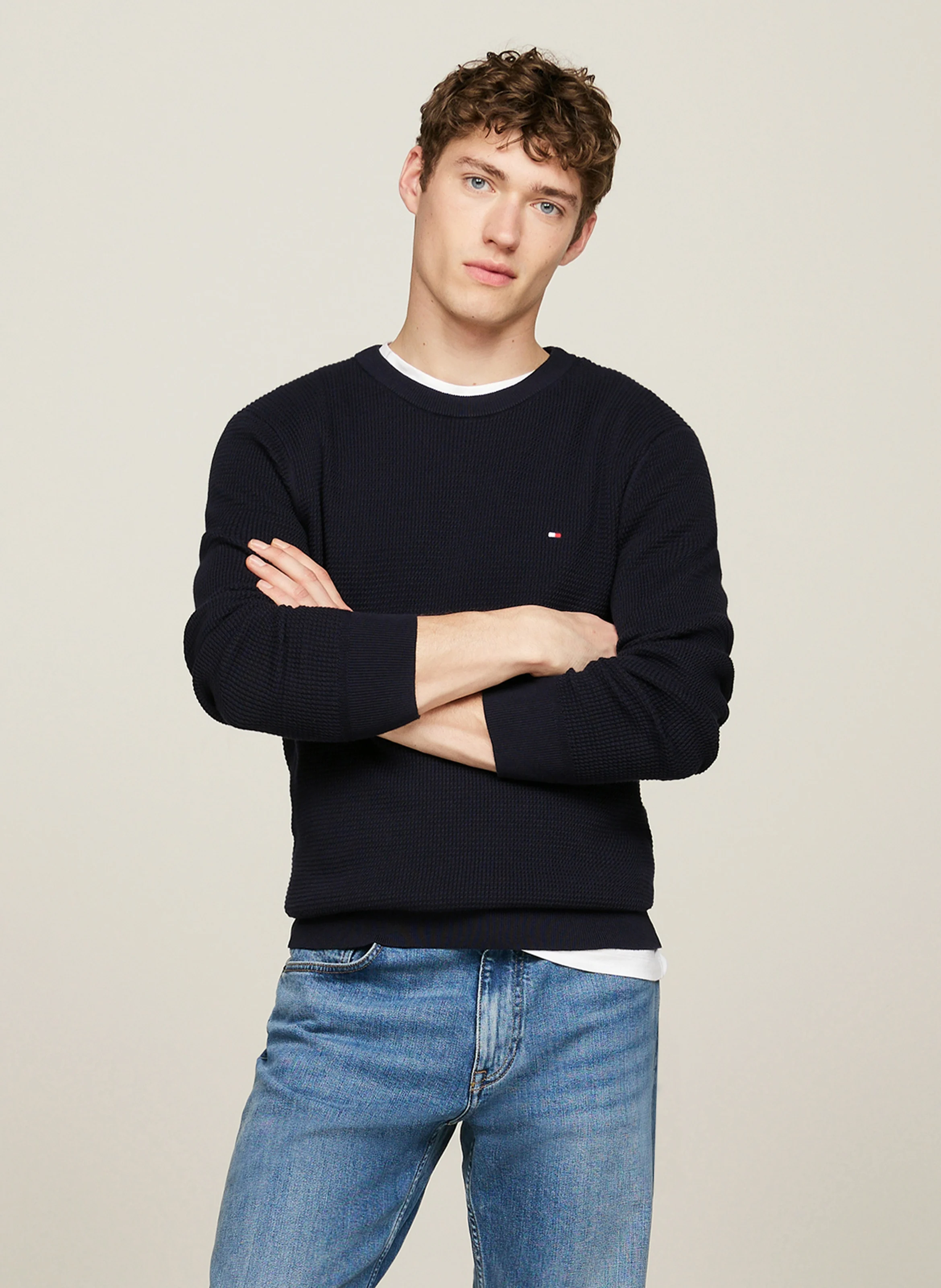 Pull col rond en coton organique | Bleu