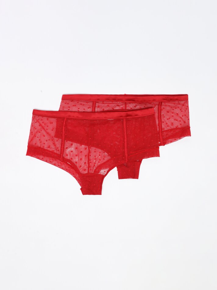 Pacote com 2 calcinhas hipster de tule - Vermelhas