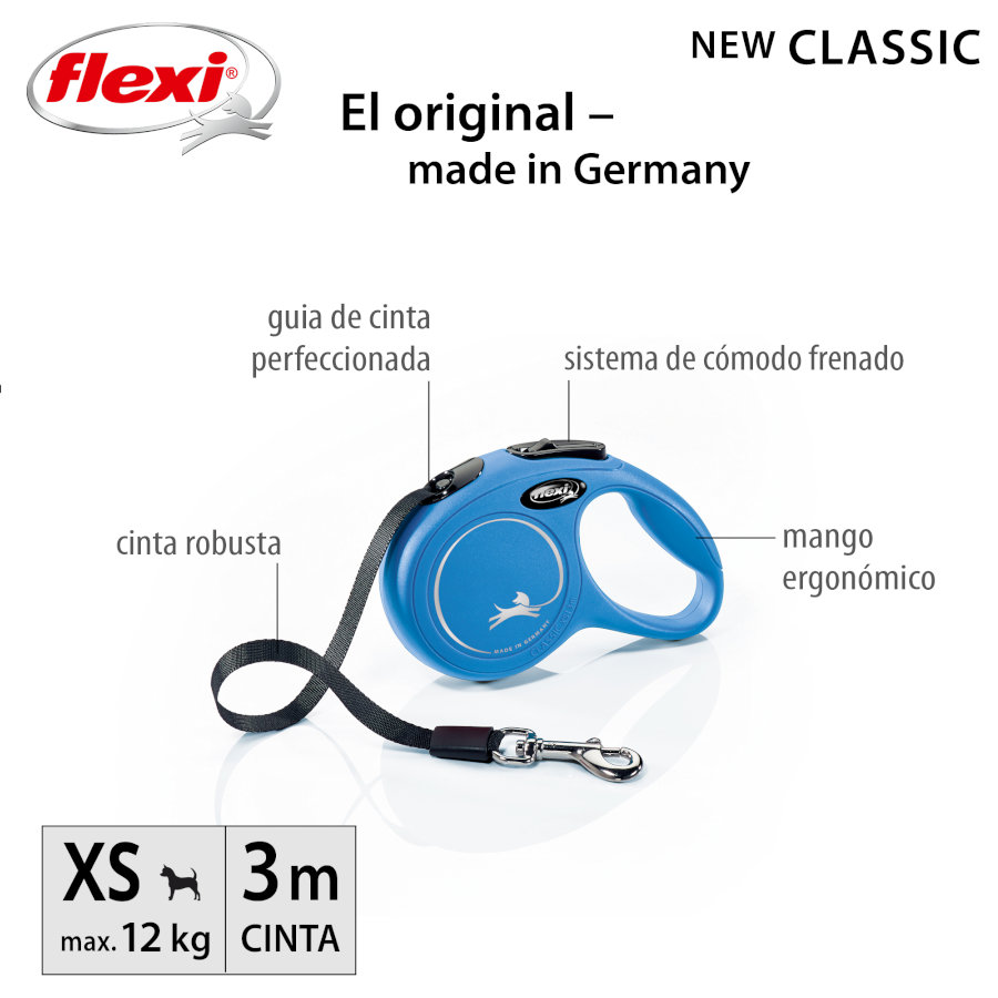 Guia extensível Flexi New Classic Azul para cães