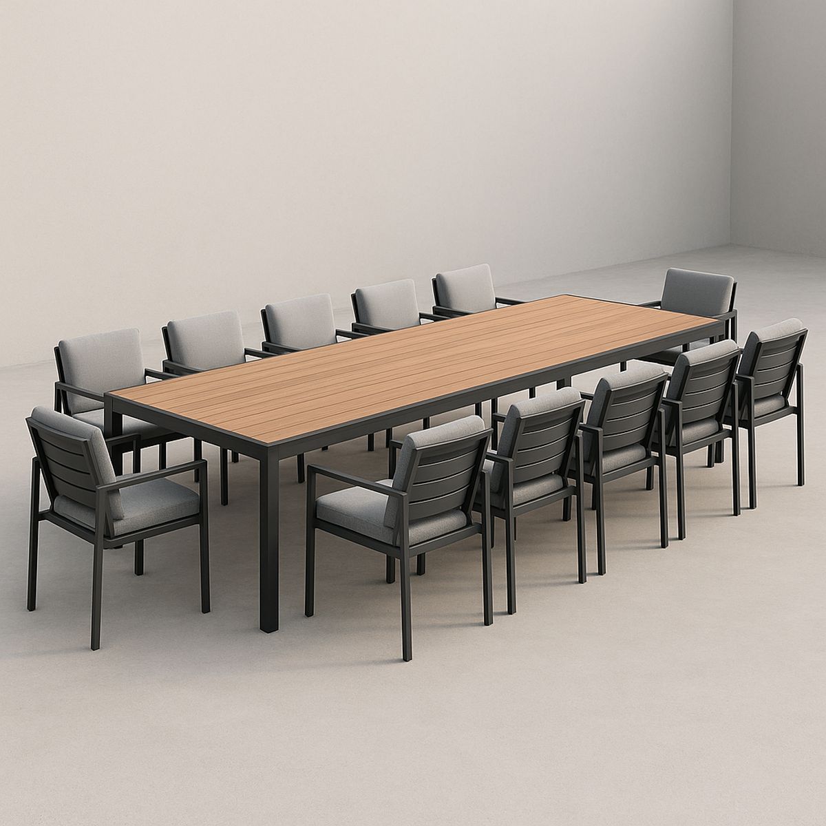 Gartentisch und 12 Stühle Set Aluminium Teak