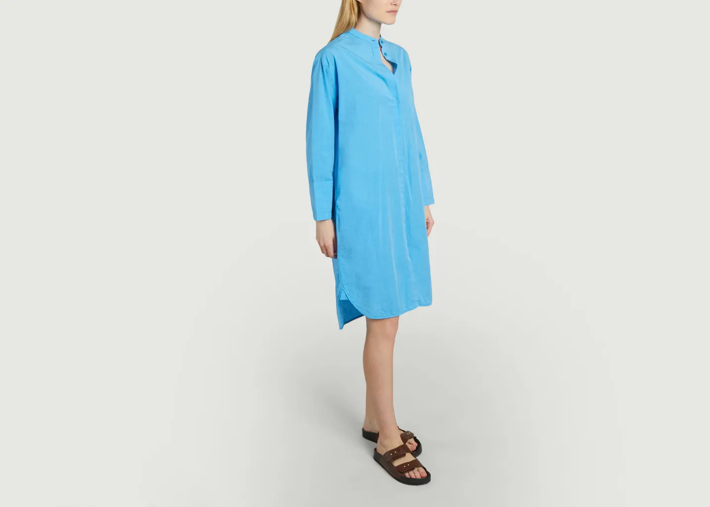 Robe Chemise Longue à Col Montant En Chambray KCA