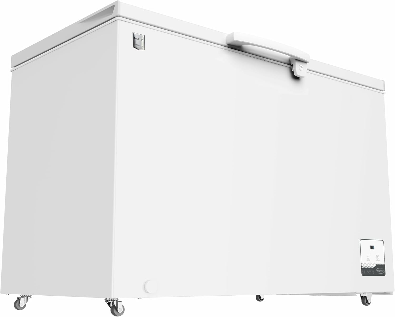 METRO Professional Gefriertruhe GHF2400, 400 L, 130 W, Tiefkühltruhe, 1 Korb, Türschloss, Temperaturalarm, Rollen, Weiß