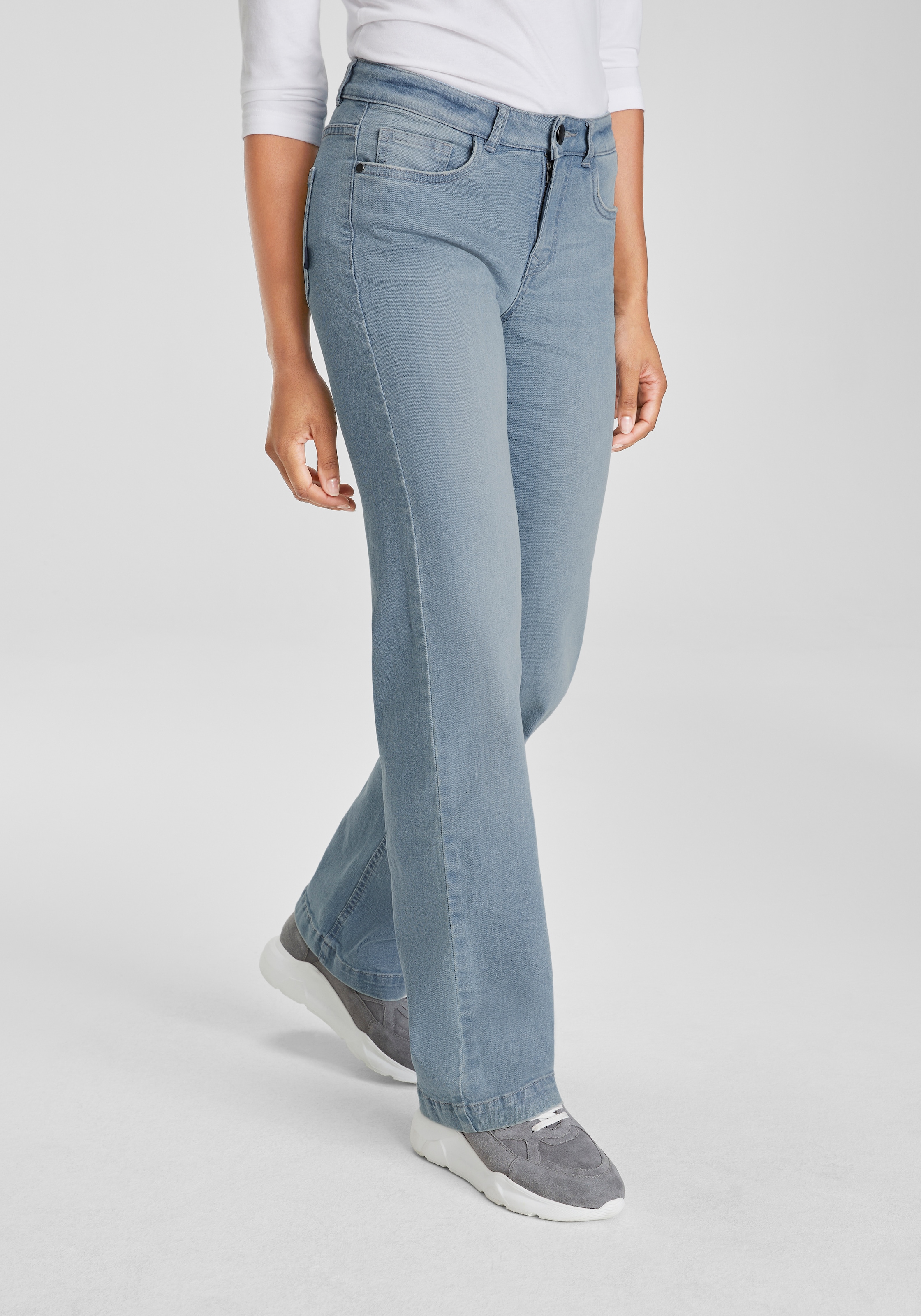 Arizona Weite Jeans , weite Beinform,  Used-Look-Waschung,  hohe Taille