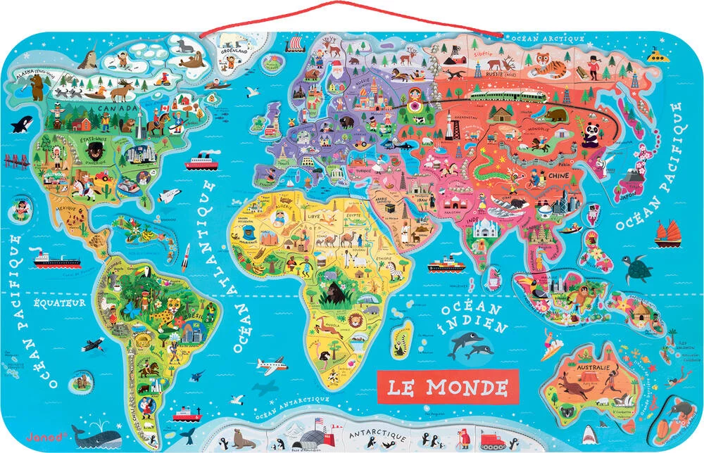 PUZZLE MONDE MAGNETIQUE 92 PIECES- EN BOIS