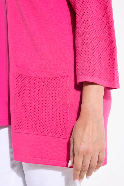 Jersey-Jacke, Mesh, Oversized, V-Ausschnitt, 3/4-Arm, pink
