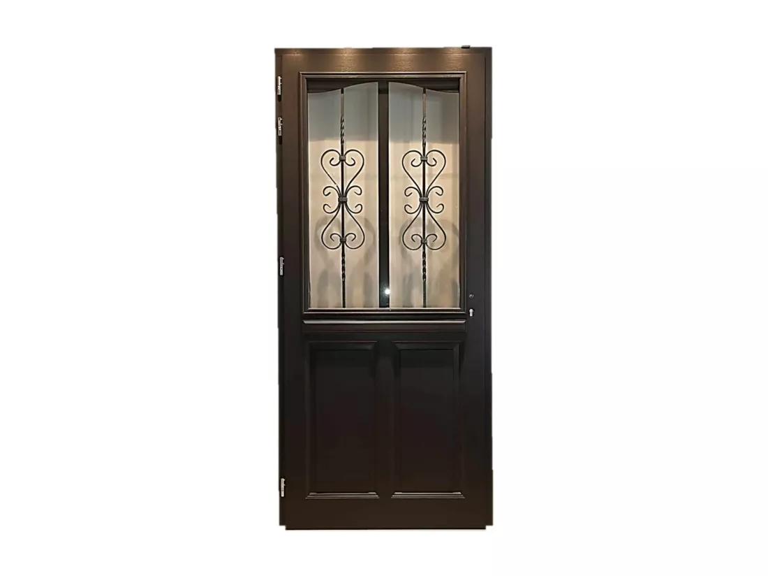 Porte D'Entrée Bois Vitrée, Sanna, H,215Xl,90 P, Droit Cote Tableau + Poignée Et Barillet (Ref 010403Fp)