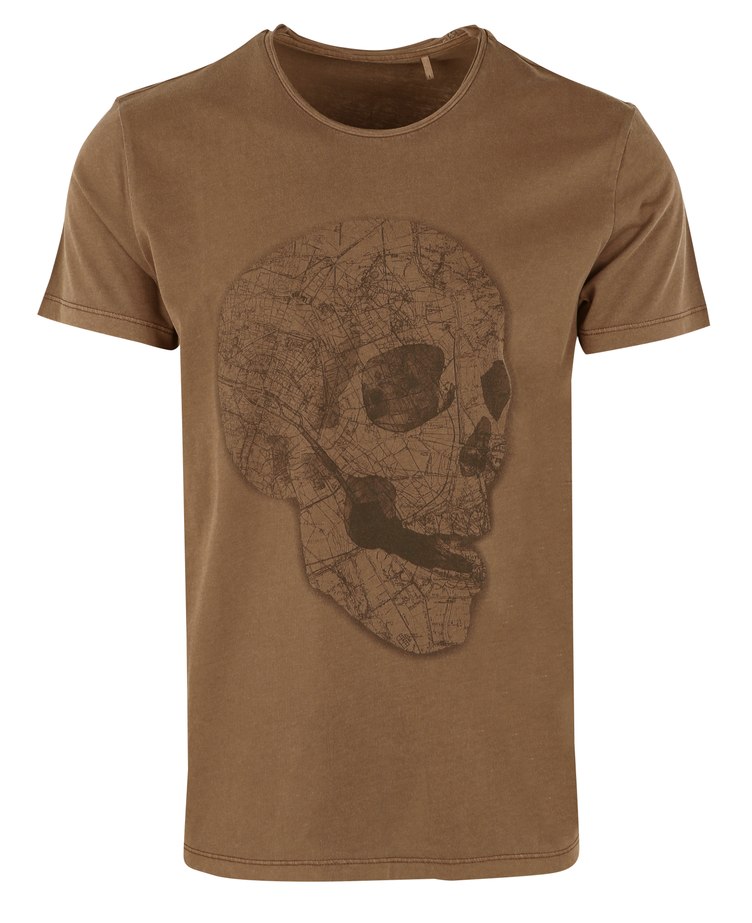 Tee-shirt col rond sérigraphié en coton | Marron