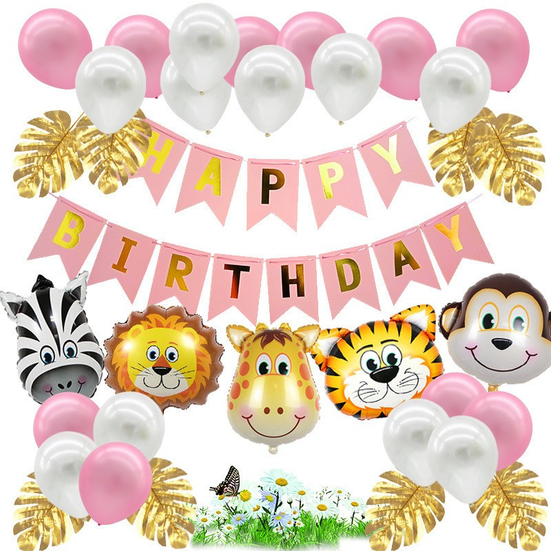(38-tlg. Set) Party Ballons Kinder Geburtstag Luftballons Latex- und Folienballon   Girlande Safari - Pink