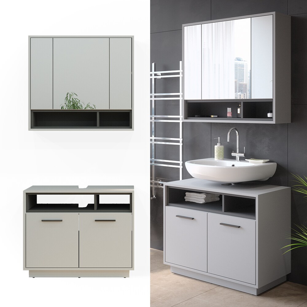 Vicco Badmöbel-Set Badezimmer-Möbel Bad-Schrank Beatrice Grau Anthrazit modern Badezimmerschrank Waschtischunterschrank Spiegelschrank Schranktür Schrankfach