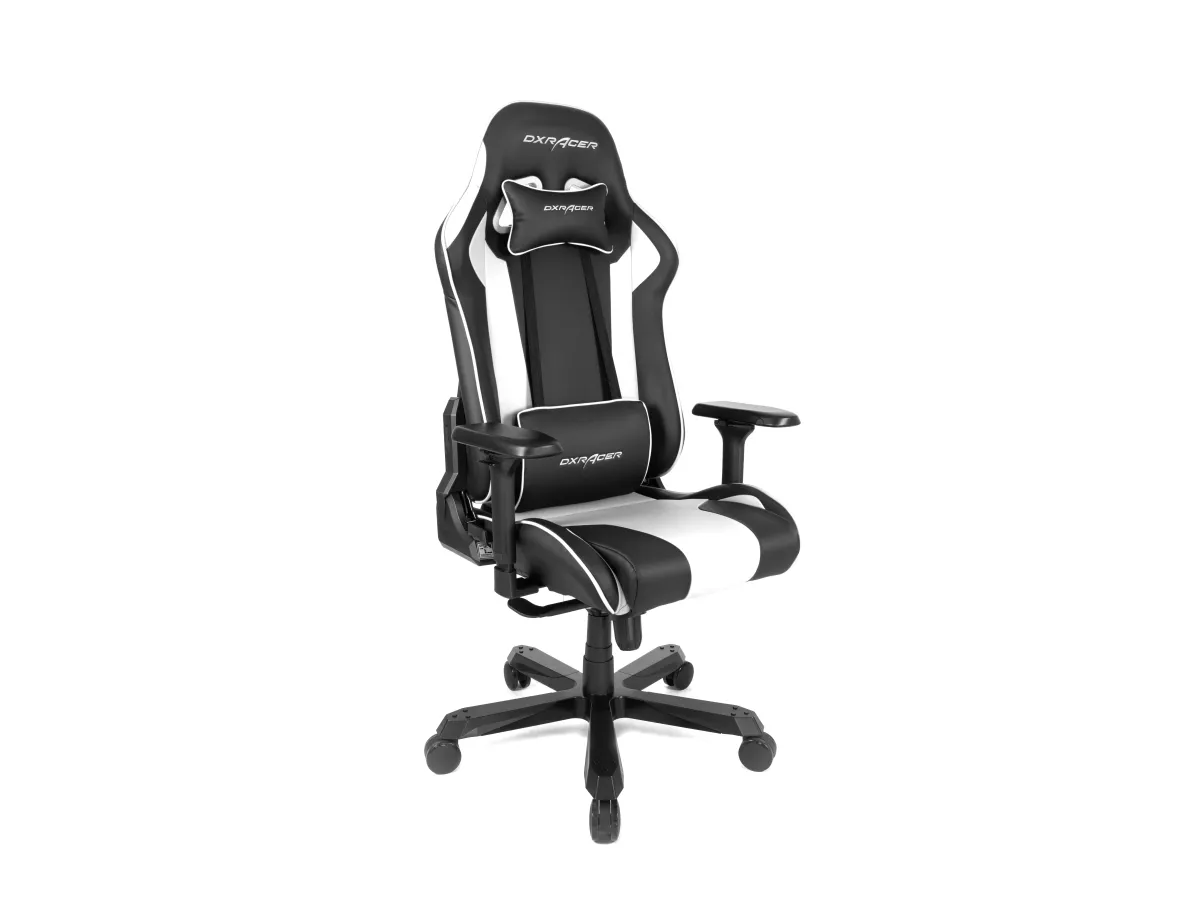 DXRacer King Series OH/KA99 - Stol - ergonomisk - høj ryg - armstøtter - T-formet - vippe - drejeled - aluminium, polyuretan kunstigt læder, højdensistets støbt skum, stålramme, koldstøbt skum - sort, hvid