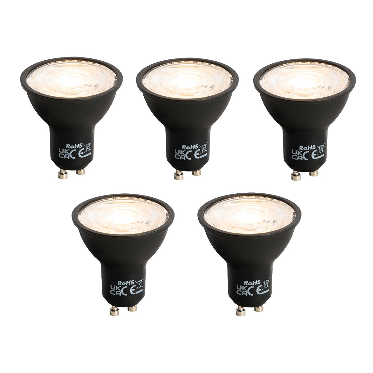 Set van 5 GU10 LED lamp zwart 7W 610 lm 3000K