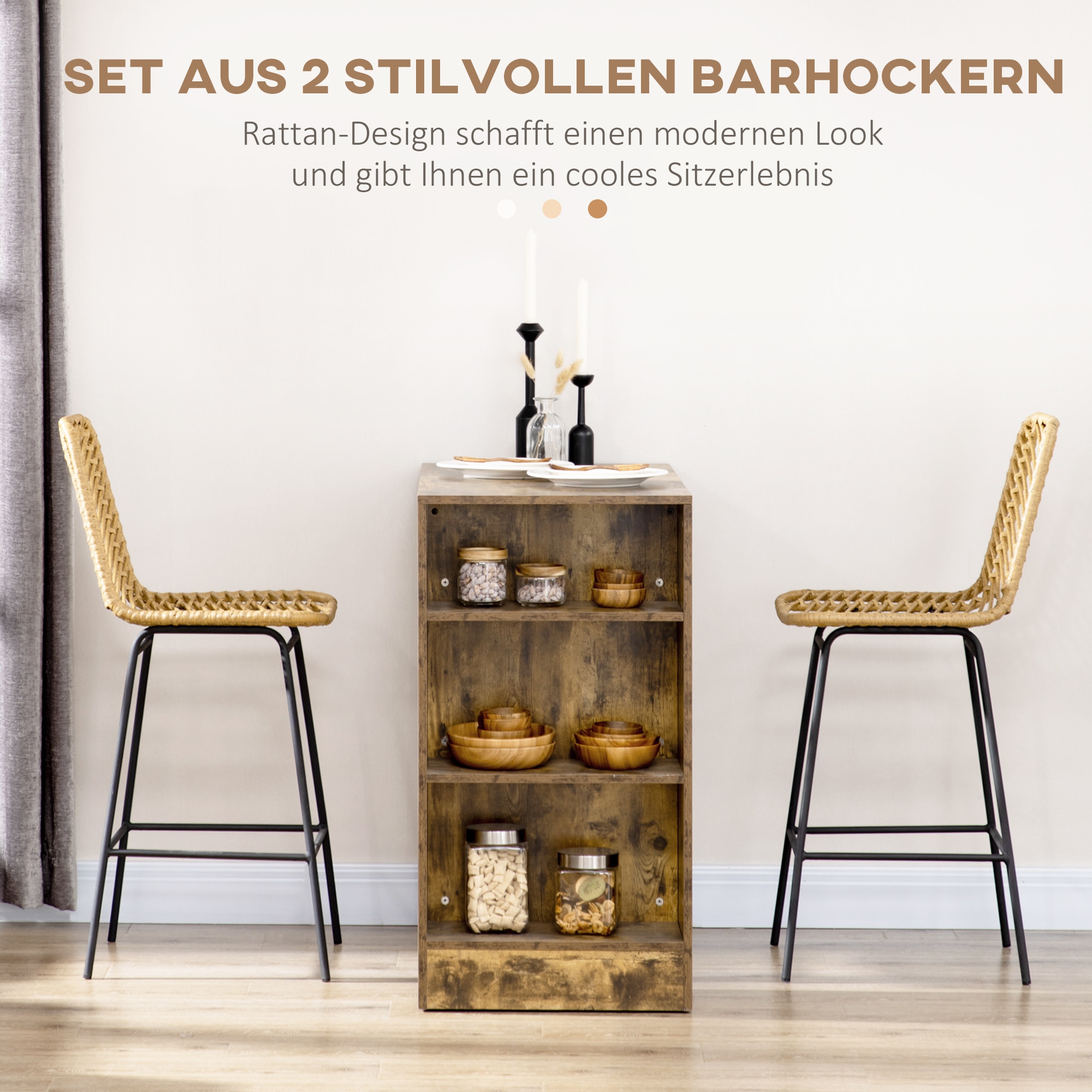 HOMCOM Barhocker mit Rückenlehne schwarz, natur 42,5L x 52B x 102H cm