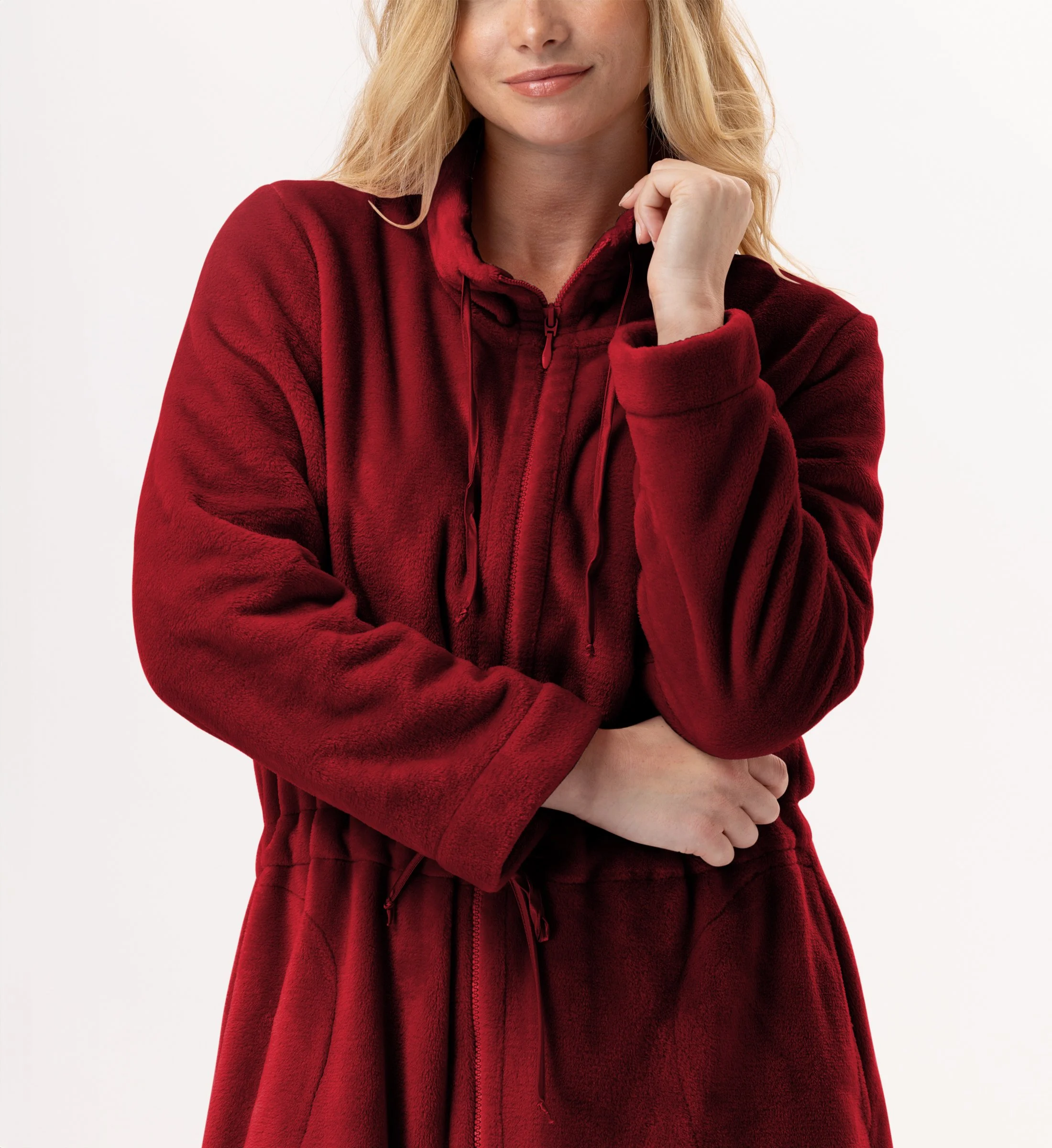 ESSENTIEL 853 - Veste zippée en peluche flanelle | Rouge