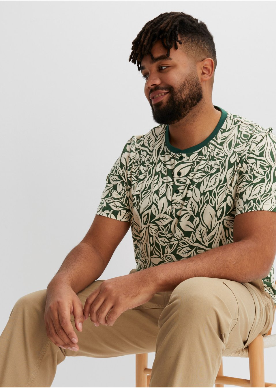 T-shirt col Henley, manches courtes