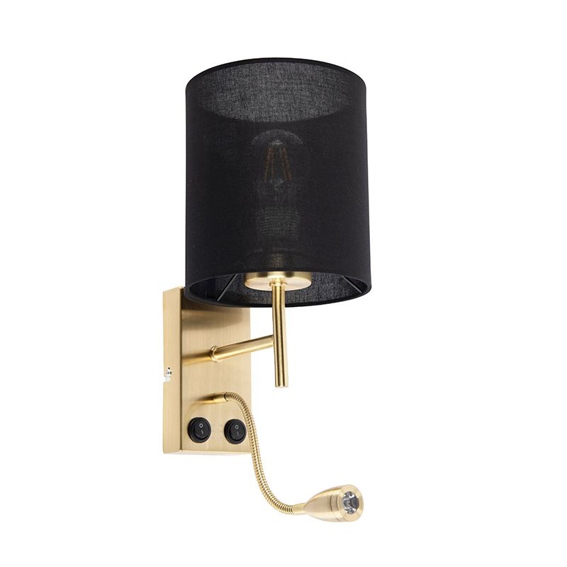 Art Deco wandlamp goud met katoenen zwarte kap - Stacca