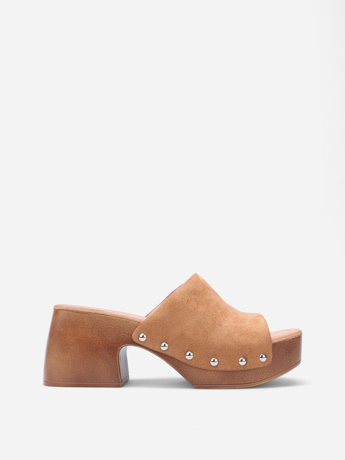 Mules sabots cloutées à plateforme- Camel