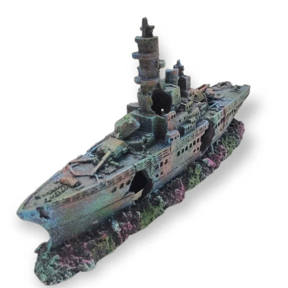 Bateau gris épave 23 x 4 x 11cm, ropa, décoration aquarium.