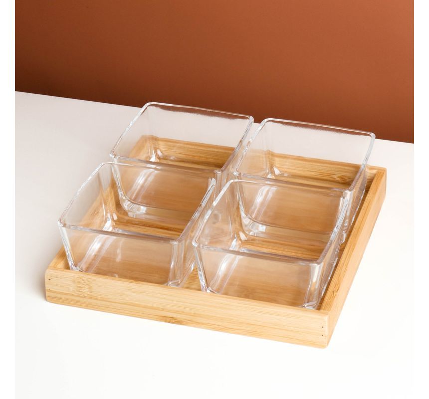 Choyce - Glazen snackschaal / houten schaal / set (verschillende designs)