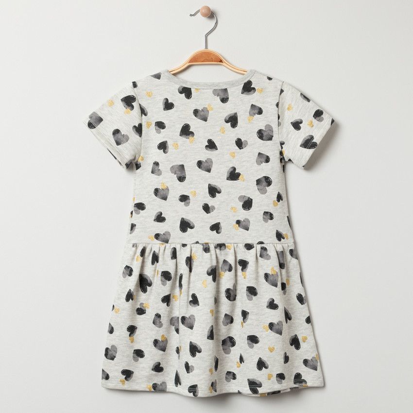 Robe manches courtes en molleton à imprimé fantaisie - Ecru